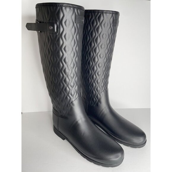 Hunter Refined Tall Vertical Quilt Boot Black Womens Rain Boots 38 US 7 New - Picture 3 of 7